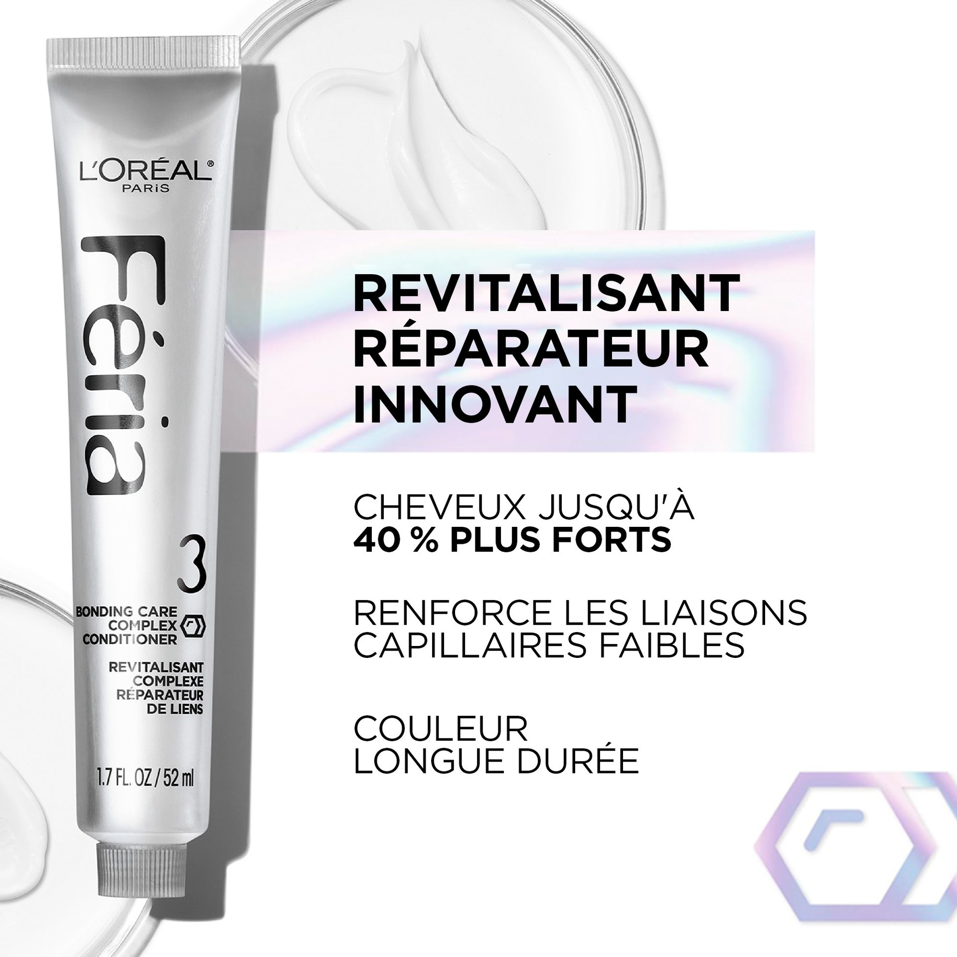 Revitalisant réparateur innovation pour des cheveux jusqu'à 40% plus fort et une couleur longue durée